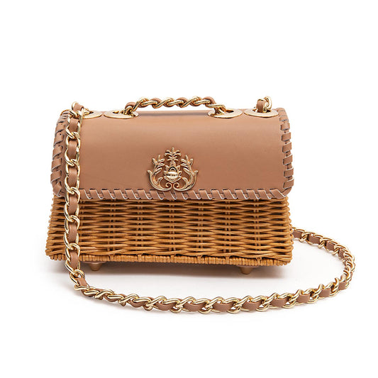 MINI SELENE RATTAN E COURO ARGILA MEL
