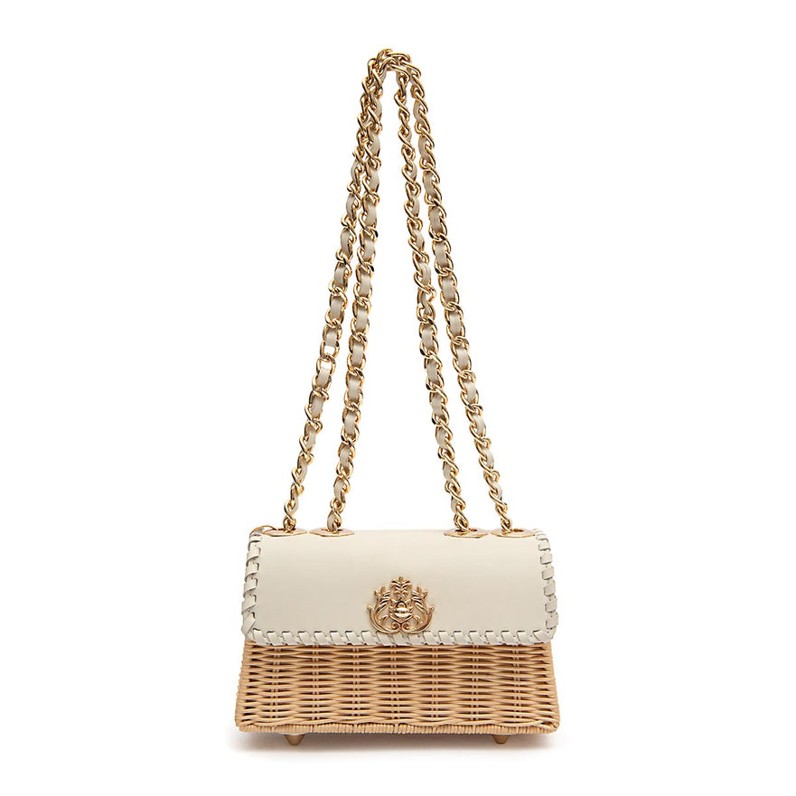 MINI SELENE RATTAN E COURO VANILLA AREIA