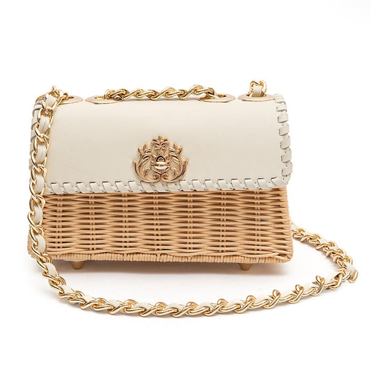 MINI SELENE RATTAN E COURO VANILLA AREIA