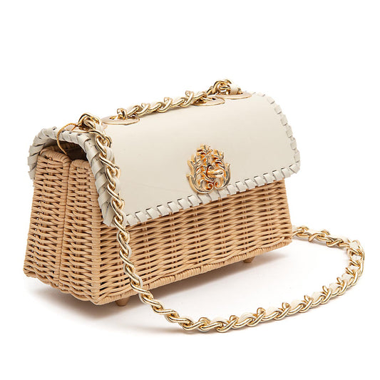 MINI SELENE RATTAN E COURO VANILLA AREIA