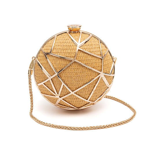 BOLSA CLUTCH ESFERA PALHA OURO