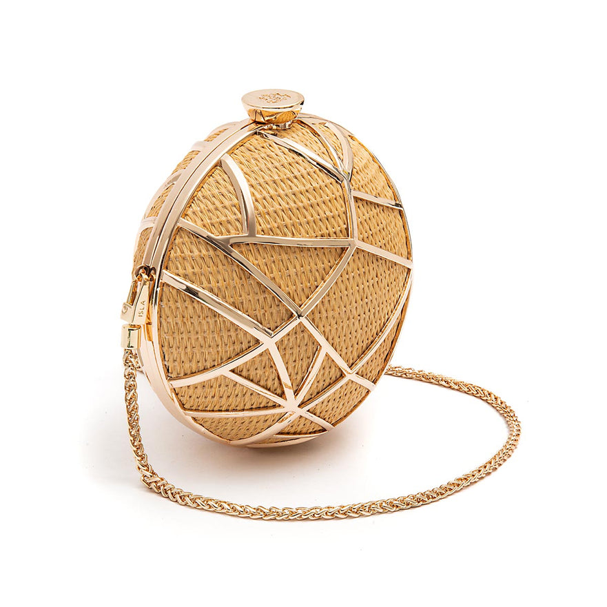 BOLSA CLUTCH ESFERA PALHA OURO