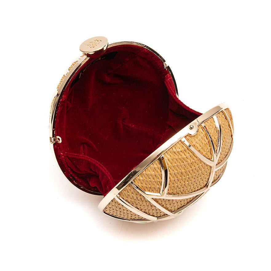 BOLSA CLUTCH ESFERA PALHA OURO