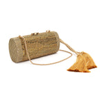 Bolsa Clutch Cilíndrica de Cristais Ouro