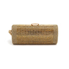 Bolsa Clutch Cilíndrica de Cristais Ouro