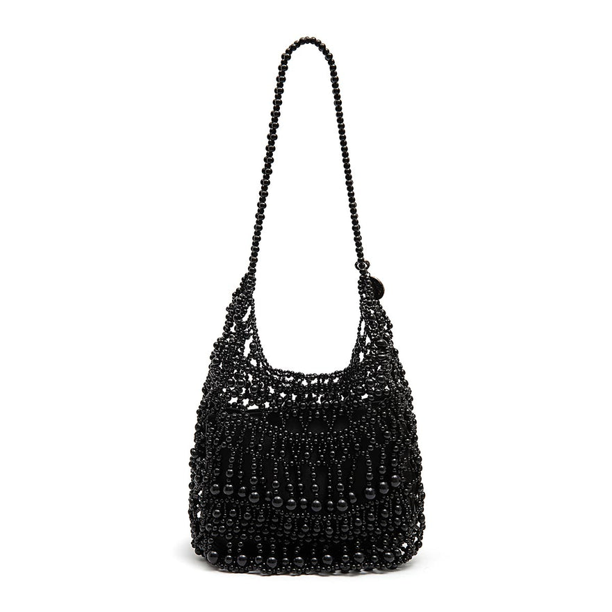 BOLSA HOBO CONTAS DE RESINA PRETA