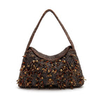 BOLSA SHOULDER POUCH DE RÁFIA CAFÉ