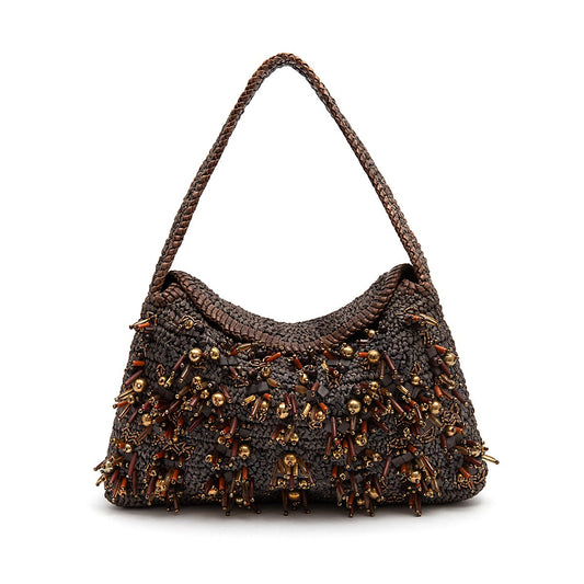 BOLSA SHOULDER POUCH DE RÁFIA CAFÉ
