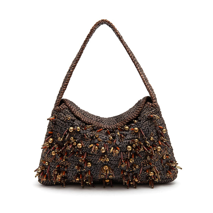 BOLSA SHOULDER POUCH DE RÁFIA CAFÉ
