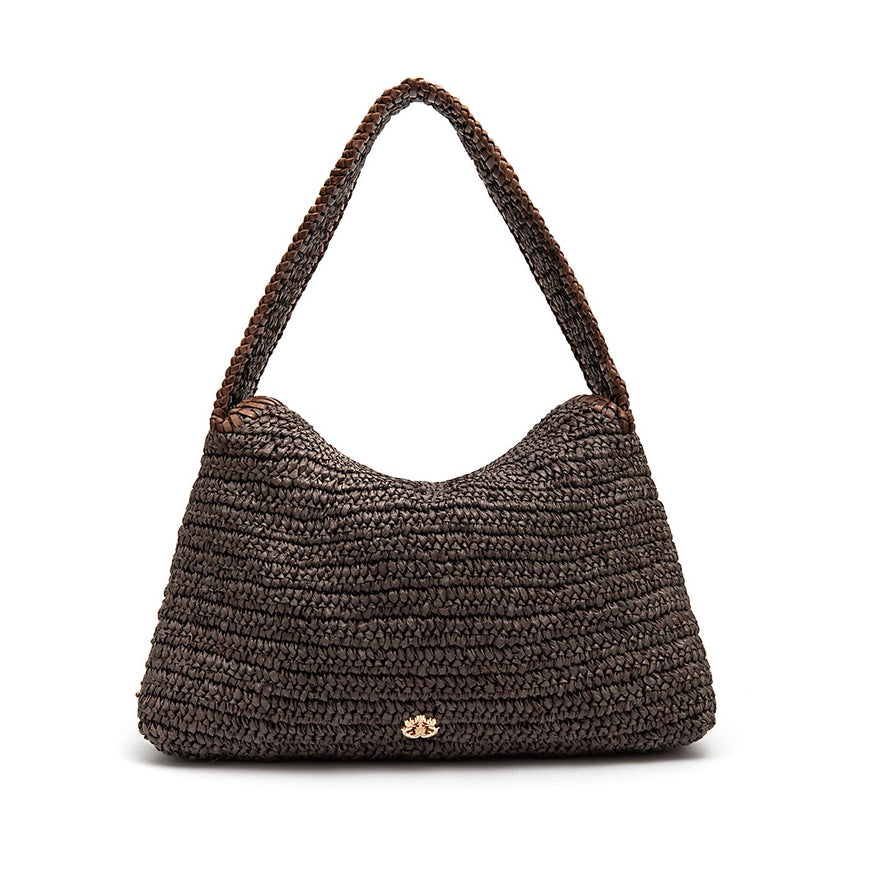 BOLSA SHOULDER POUCH DE RÁFIA CAFÉ