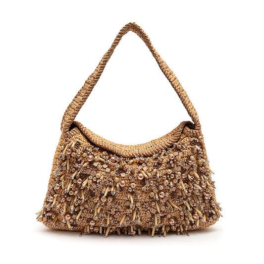 BOLSA SHOULDER POUCH DE RÁFIA AREIA OURO