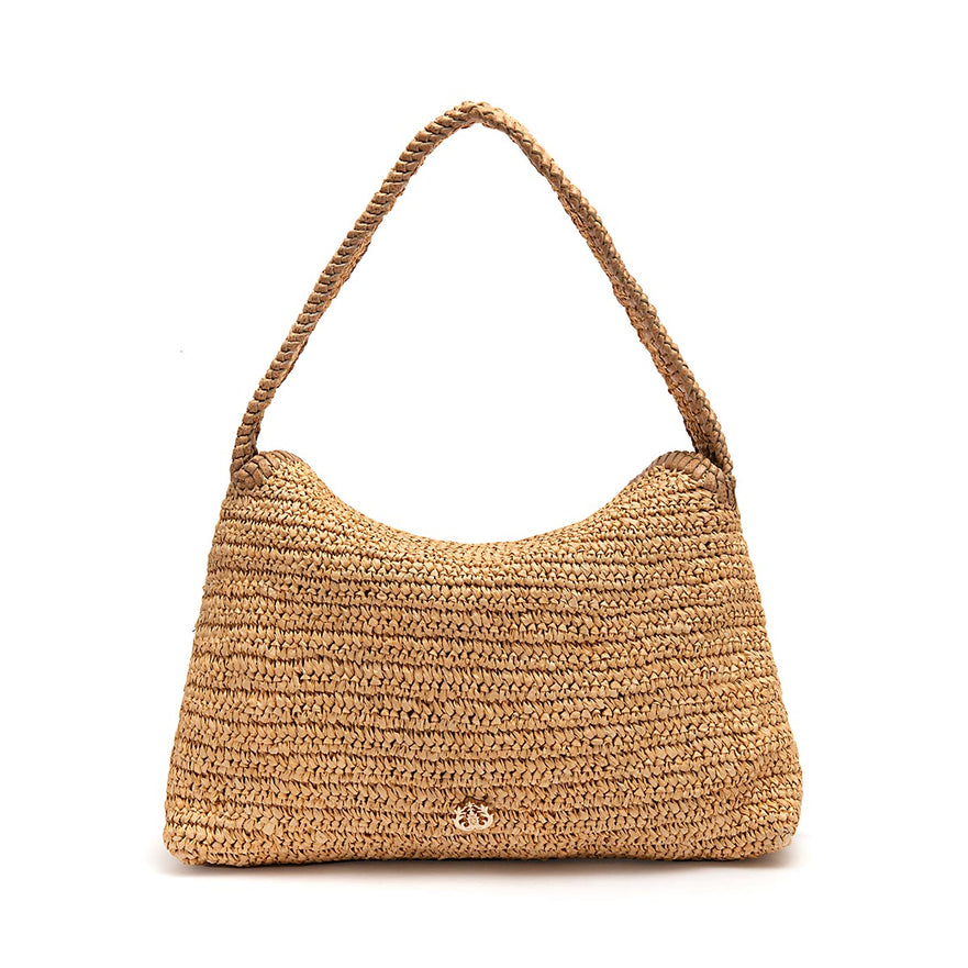 BOLSA SHOULDER POUCH DE RÁFIA AREIA OURO