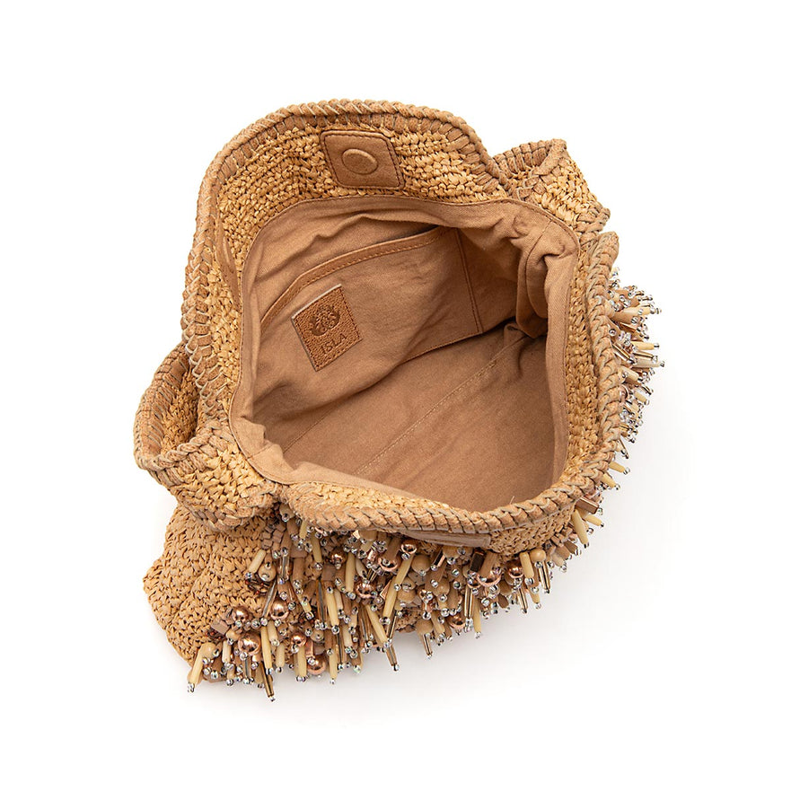 BOLSA SHOULDER POUCH DE RÁFIA AREIA OURO