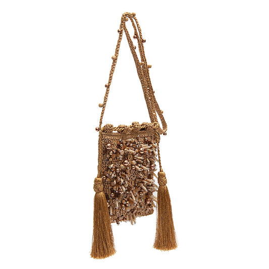 BOLSA BUCKET CLAIRE EM RÁFIA E CONTAS EM RESINA AREIA