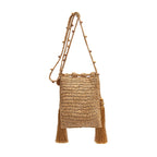 BOLSA BUCKET CLAIRE EM RÁFIA E CONTAS EM RESINA AREIA
