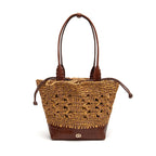 BOLSA BASKET CAMELLIA CROCHÊ  OURO  CASTANHO SOLAR
