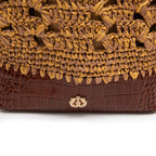 BOLSA BASKET CAMELLIA CROCHÊ  OURO  CASTANHO SOLAR