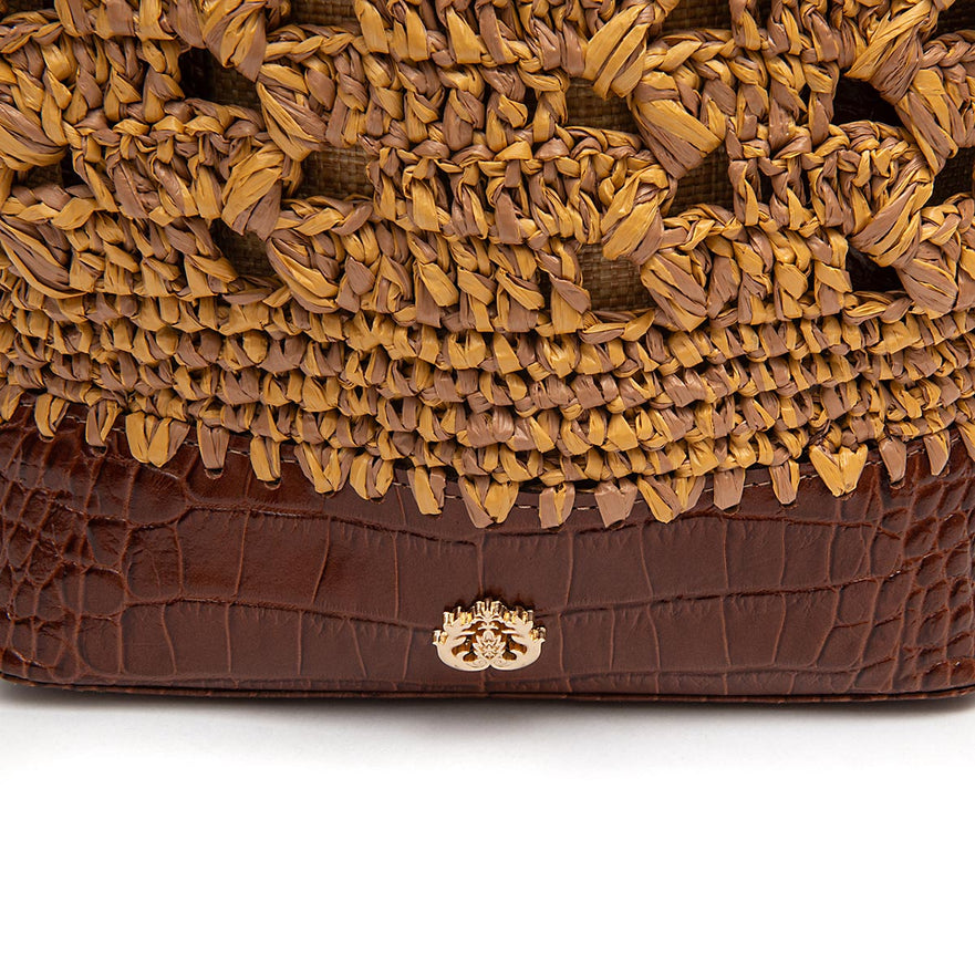 BOLSA BASKET CAMELLIA CROCHÊ  OURO  CASTANHO SOLAR