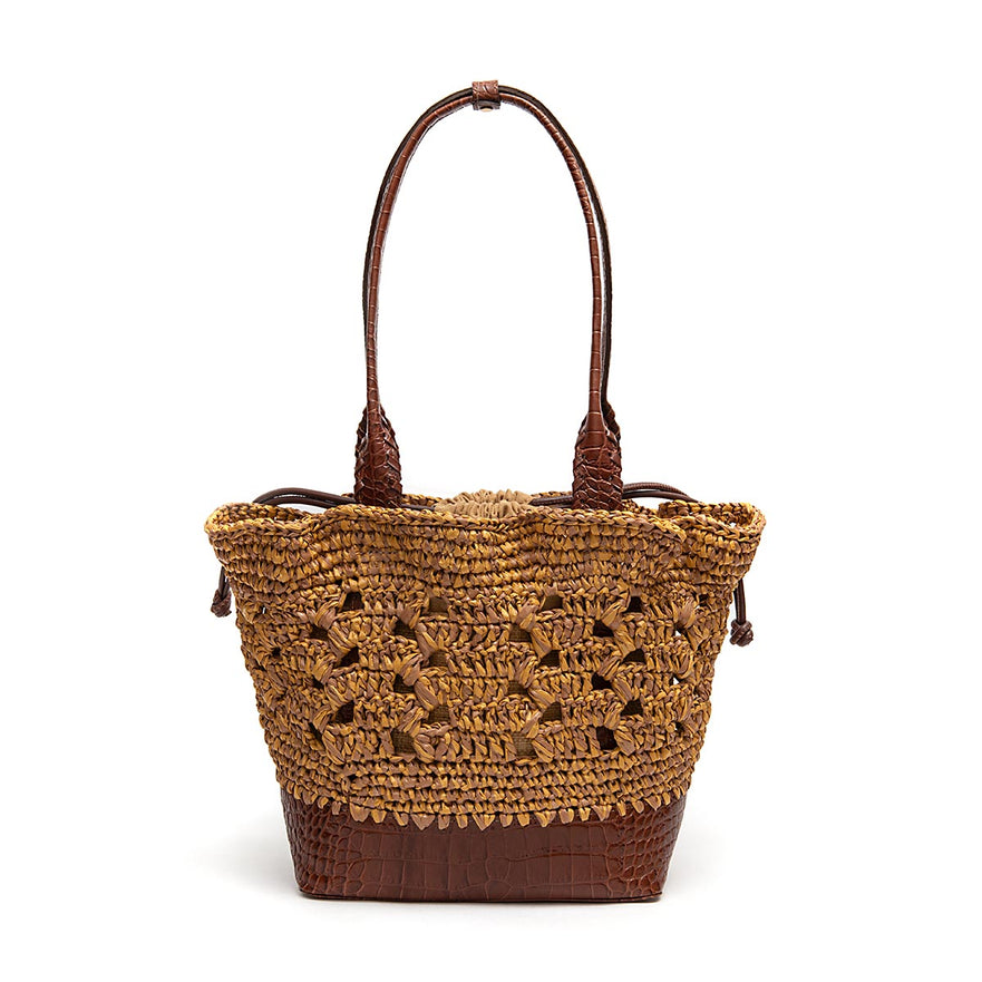 BOLSA BASKET CAMELLIA CROCHÊ  OURO  CASTANHO SOLAR