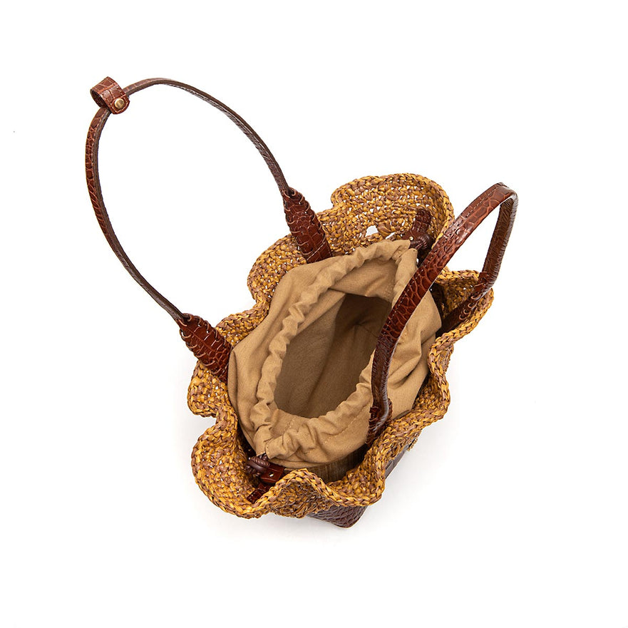 BOLSA BASKET CAMELLIA CROCHÊ  OURO  CASTANHO SOLAR