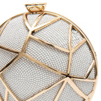 BOLSA CLUTCH ESFERA PEQUENA DE CRISTAIS BRANCOS COM OURO