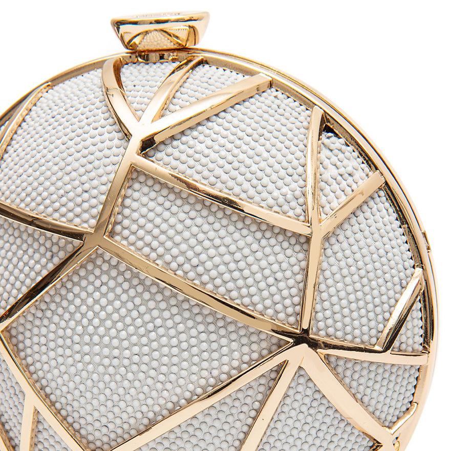 BOLSA CLUTCH ESFERA PEQUENA DE CRISTAIS BRANCOS COM OURO