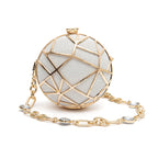BOLSA CLUTCH ESFERA PEQUENA DE CRISTAIS BRANCOS COM OURO