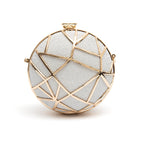 BOLSA CLUTCH ESFERA PEQUENA DE CRISTAIS BRANCOS COM OURO