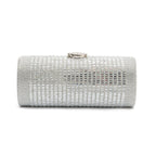 Bolsa Clutch Cilíndrica de Cristais Prata