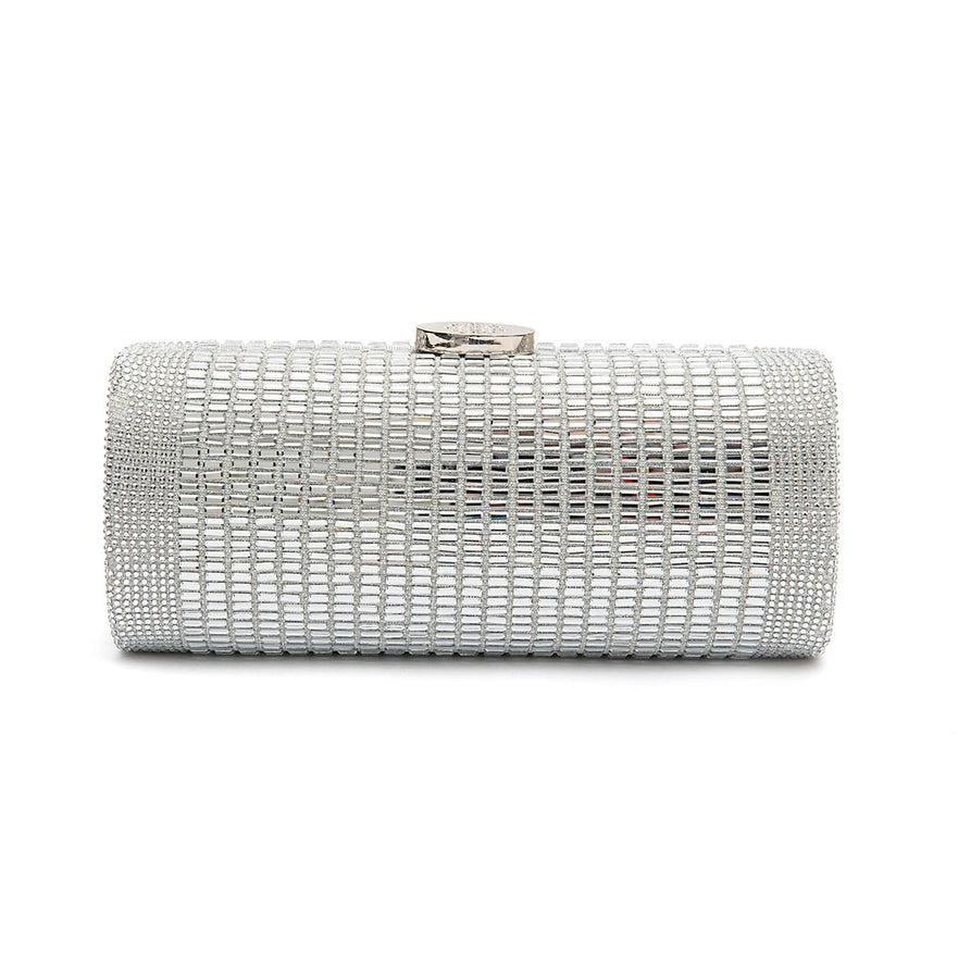 Bolsa Clutch Cilíndrica de Cristais Prata