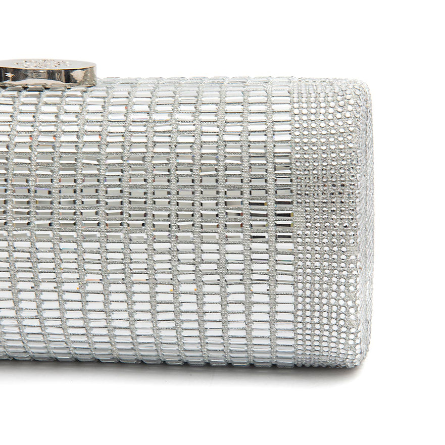 Bolsa Clutch Cilíndrica de Cristais Prata
