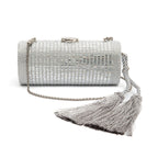 Bolsa Clutch Cilíndrica de Cristais Prata