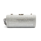 Bolsa Clutch Cilíndrica de Cristais Prata