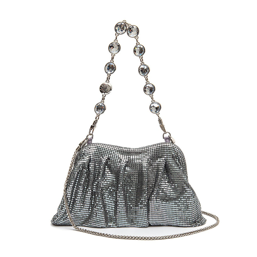 BOLSA POUCH MALHA METÁLICA SHOULDER DE CRISTAIS