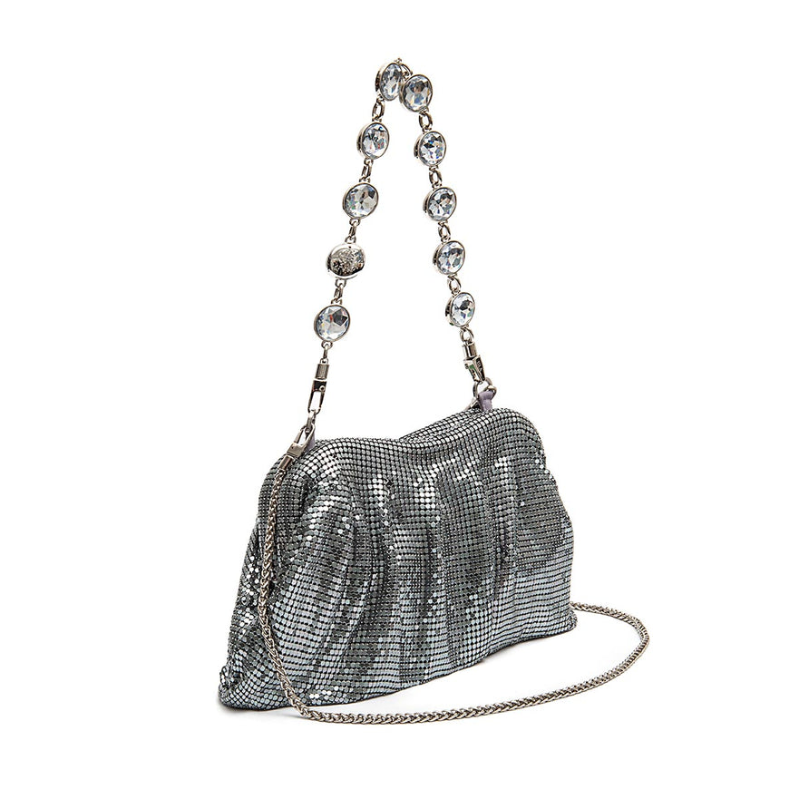 BOLSA POUCH MALHA METÁLICA SHOULDER DE CRISTAIS