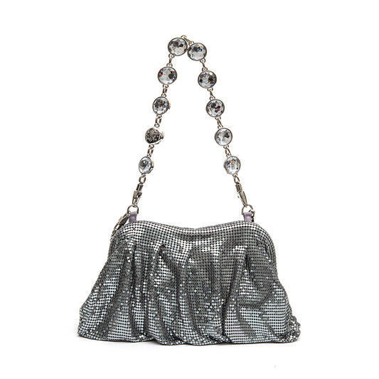 BOLSA POUCH MALHA METÁLICA SHOULDER DE CRISTAIS