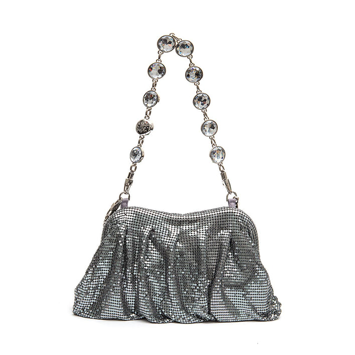 BOLSA POUCH MALHA METÁLICA SHOULDER DE CRISTAIS