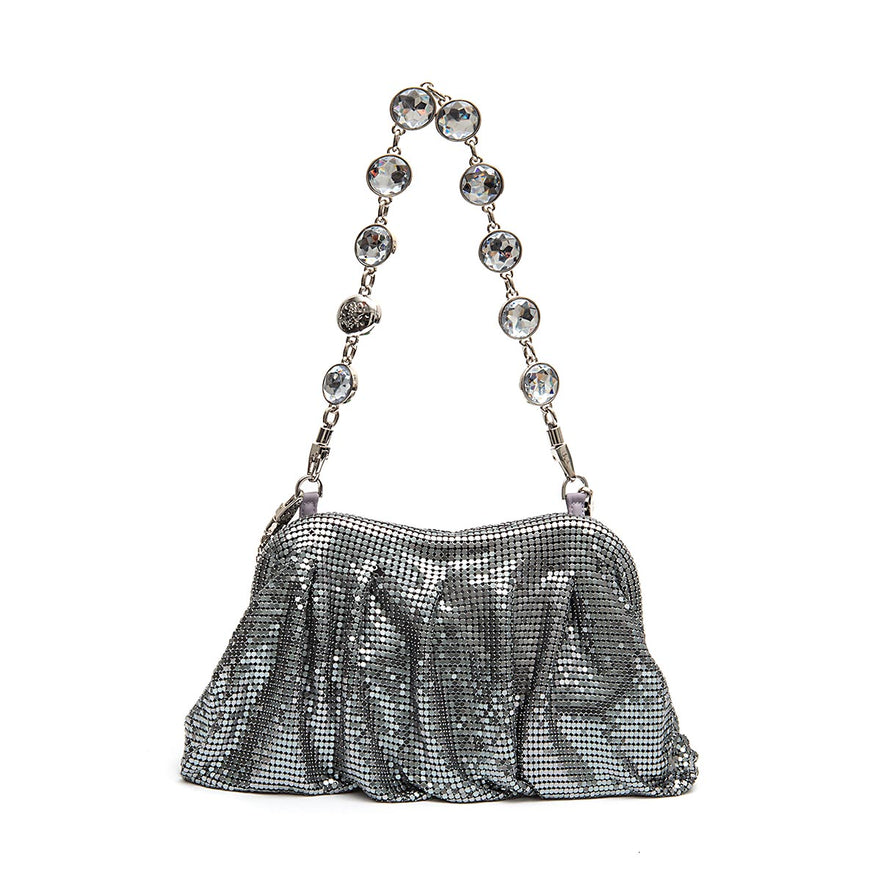 BOLSA POUCH MALHA METÁLICA SHOULDER DE CRISTAIS