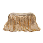 BOLSA POUCH MALHA METÁLICA SHOULDER DE CRISTAIS CROSSBODY OURO