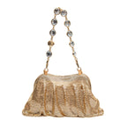 BOLSA POUCH MALHA METÁLICA SHOULDER DE CRISTAIS CROSSBODY OURO