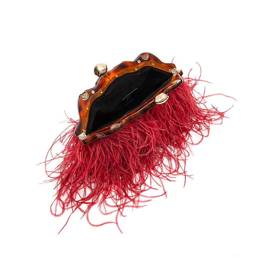 BOLSA POUCH PEQUENA DE PLUMAS CARMIM