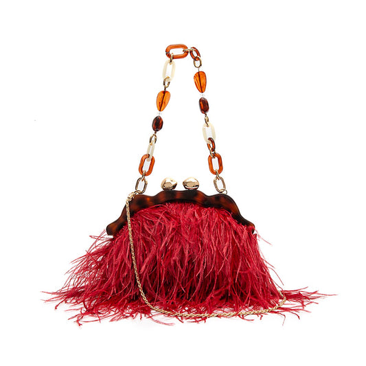 BOLSA POUCH PEQUENA DE PLUMAS CARMIM