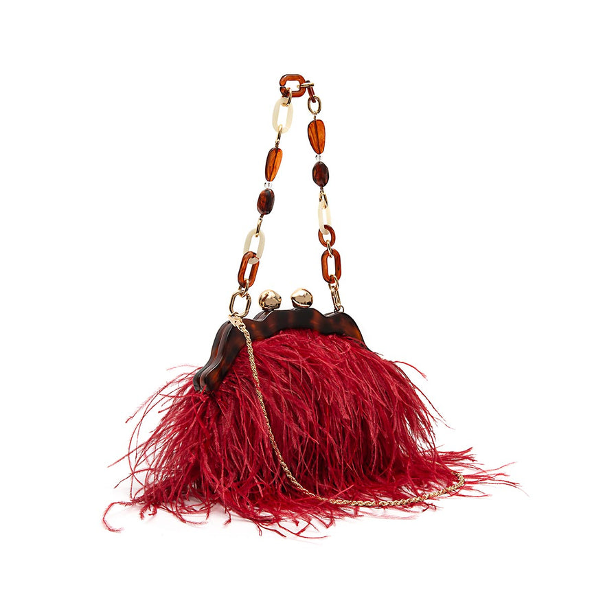 BOLSA POUCH PEQUENA DE PLUMAS CARMIM