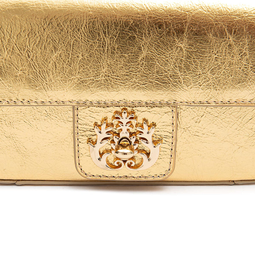 MINI ANNE BAGUETE COURO CRUSH OURO/OURO