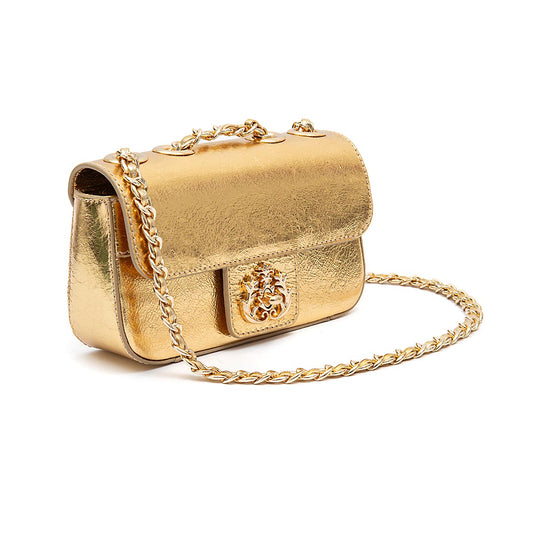 MINI ANNE BAGUETE COURO CRUSH OURO/OURO