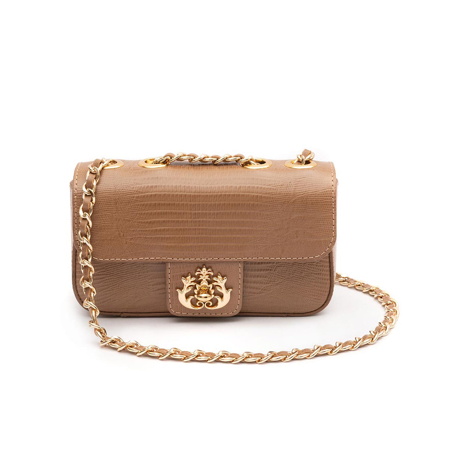 BOLSA BAGUETE ANNE MINE COURO  LIZARD MOCHACCINO