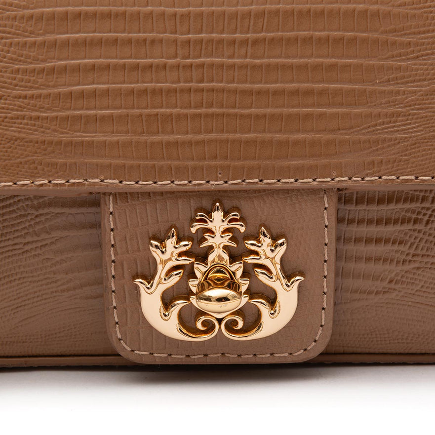 BOLSA BAGUETE ANNE MINE COURO  LIZARD MOCHACCINO