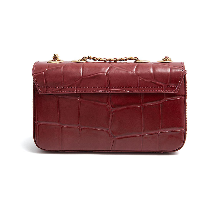 BOLSA ANNE EM COURO CAIMAM CARMIM OURO