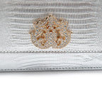 BOLSA CARTEIRA FOREVER IN LOVE LIZARD PRATA COM FECHO CRISTAL / OURO