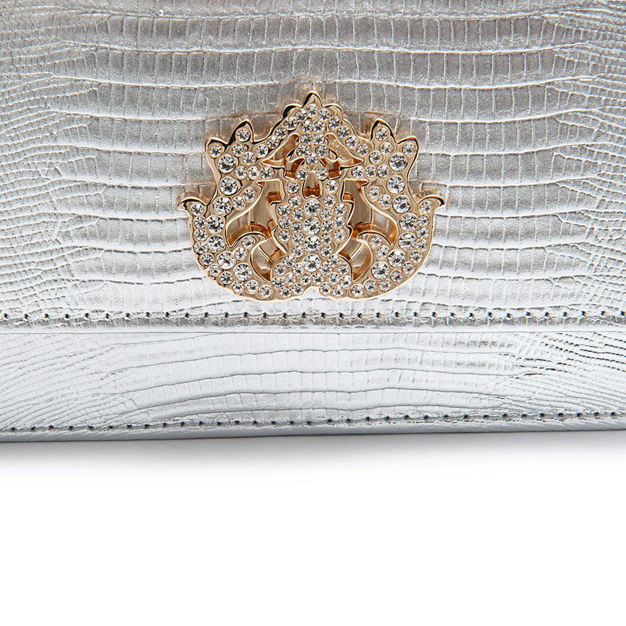 BOLSA CARTEIRA FOREVER IN LOVE LIZARD PRATA COM FECHO CRISTAL / OURO